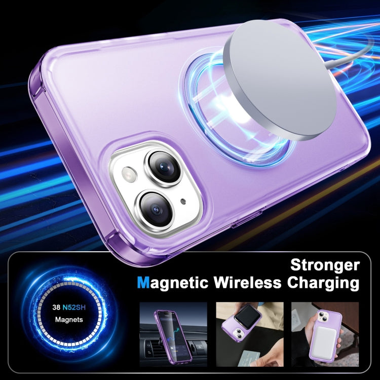For iPhone 15 Plus Frosted Skin Feel MagSafe Holder 360 Full Body Phone Case