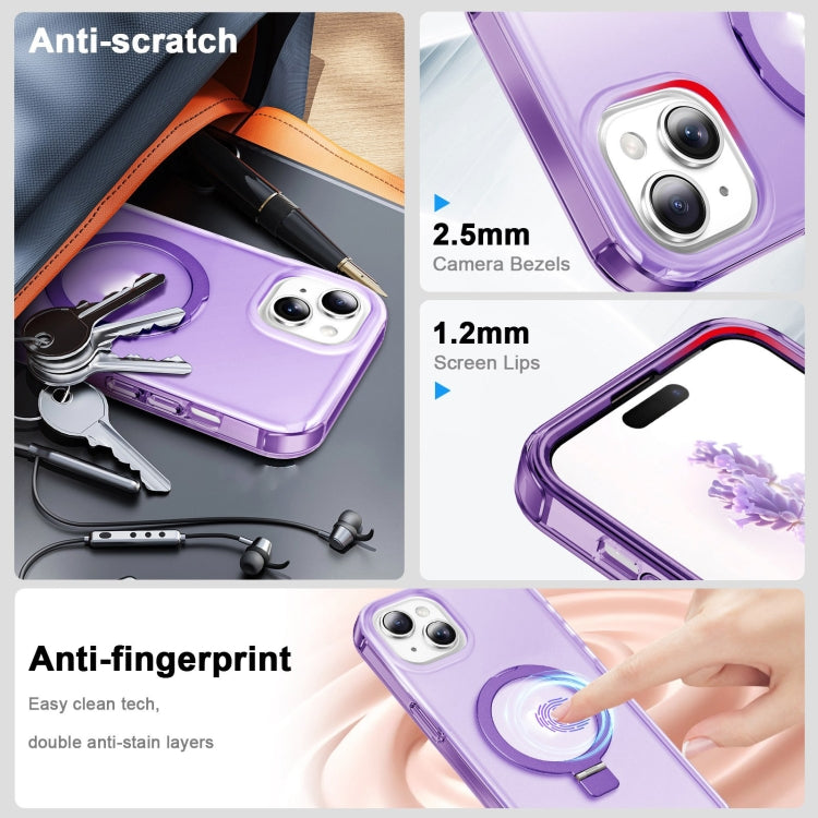 For iPhone 15 Plus Frosted Skin Feel MagSafe Holder 360 Full Body Phone Case