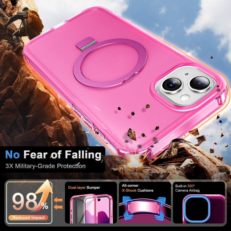 For iPhone 15 Frosted Skin Feel MagSafe Holder 360 Full Body Phone Case