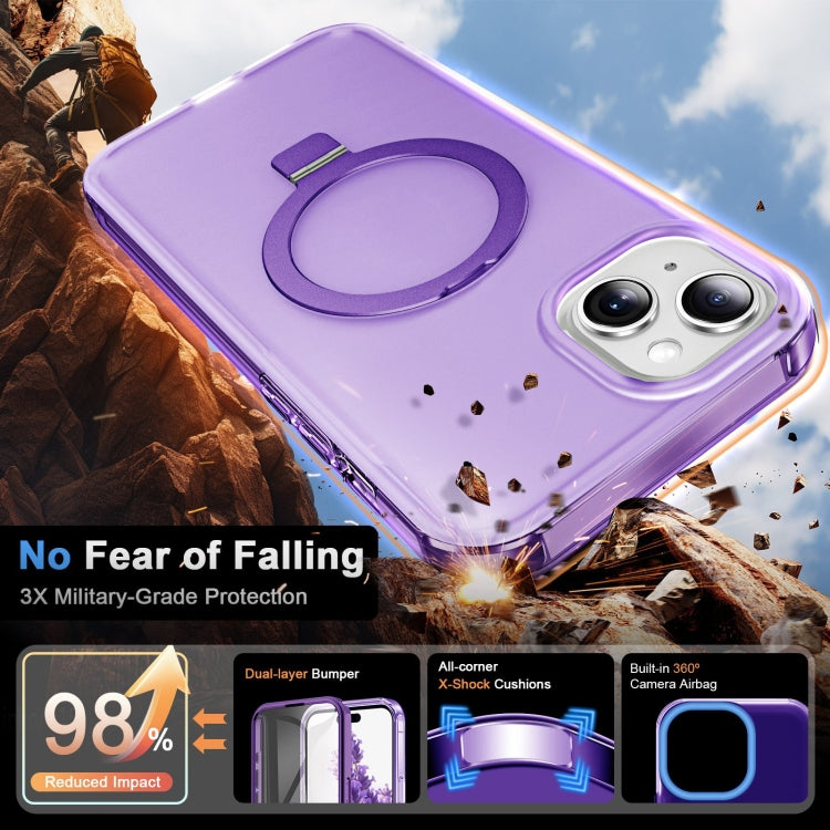 For iPhone 15 Frosted Skin Feel MagSafe Holder 360 Full Body Phone Case