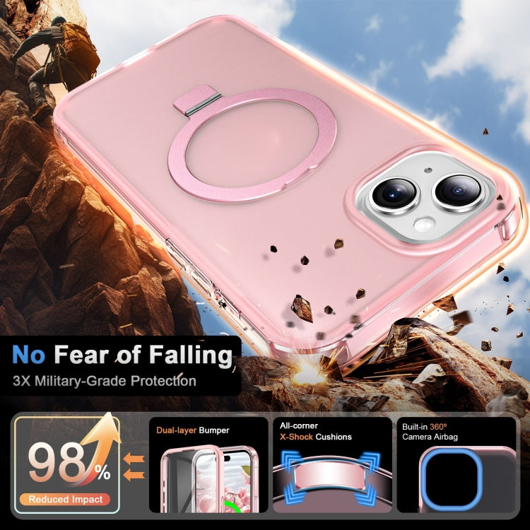 For iPhone 14 Plus Frosted Skin Feel MagSafe Holder 360 Full Body Phone Case