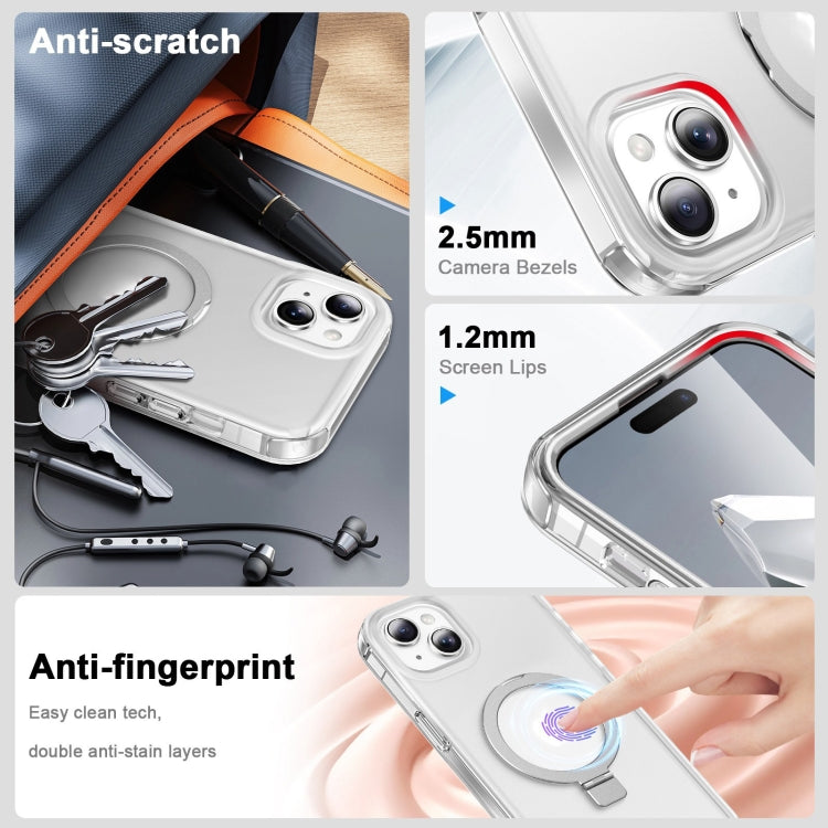 For iPhone 14 Plus Frosted Skin Feel MagSafe Holder 360 Full Body Phone Case