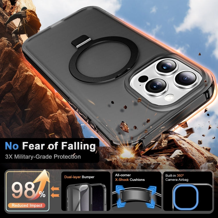 For iPhone 14 Pro Frosted Skin Feel MagSafe Holder 360 Full Body Phone Case