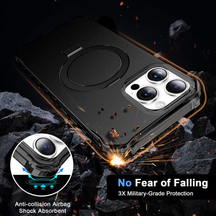 For iPhone 16 Pro Max Solid Color Wave MagSafe Holder Phone Case