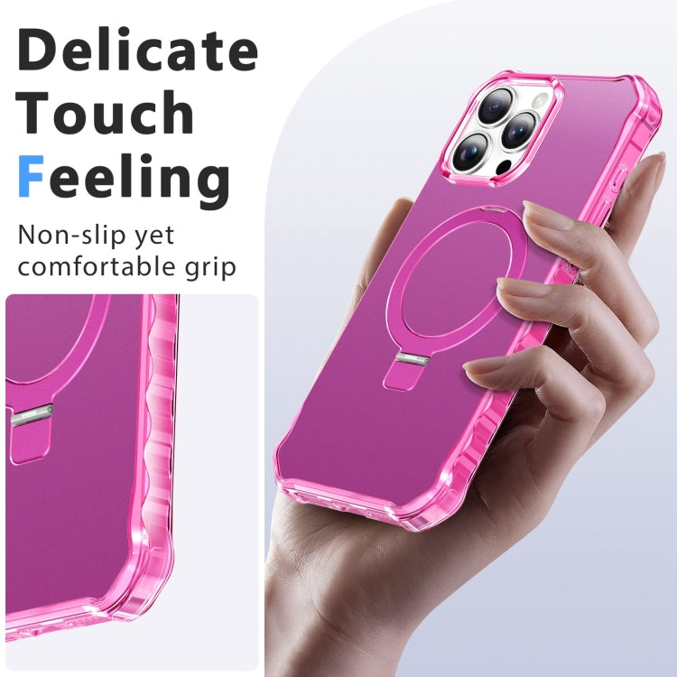 For iPhone 16 Pro Max Solid Color Wave MagSafe Holder Phone Case