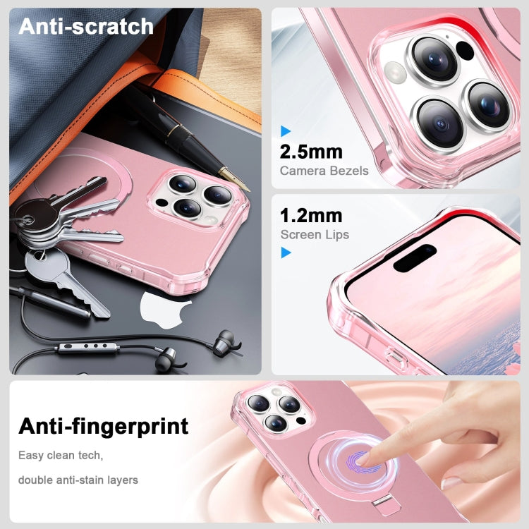 For iPhone 16 Pro Solid Color Wave MagSafe Holder Phone Case