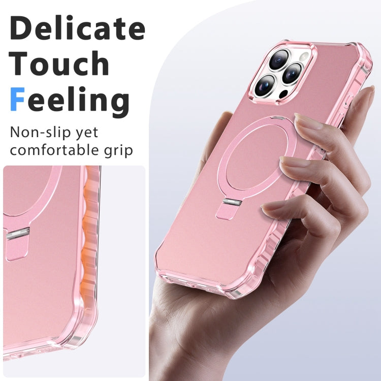 For iPhone 16 Pro Solid Color Wave MagSafe Holder Phone Case