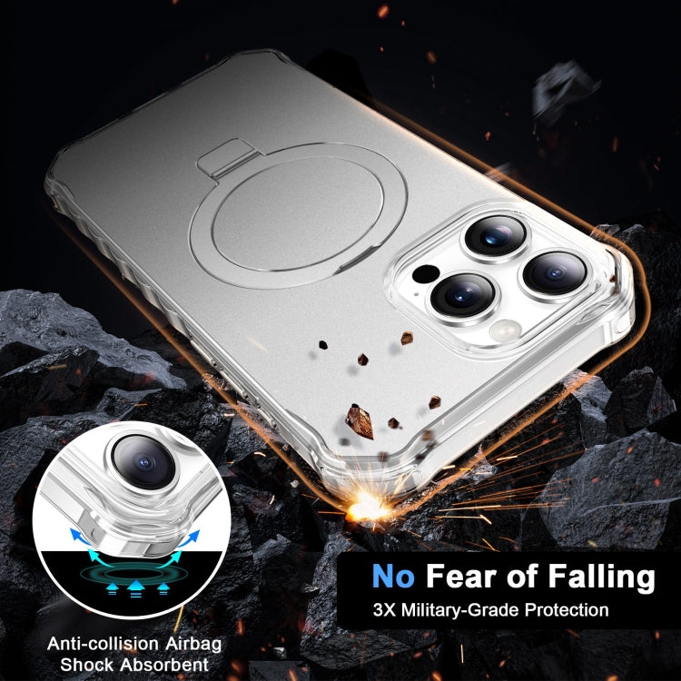 For iPhone 16 Pro Solid Color Wave MagSafe Holder Phone Case