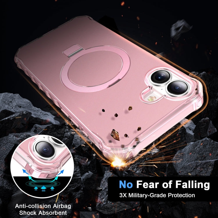 For iPhone 16 Plus Solid Color Wave MagSafe Holder Phone Case