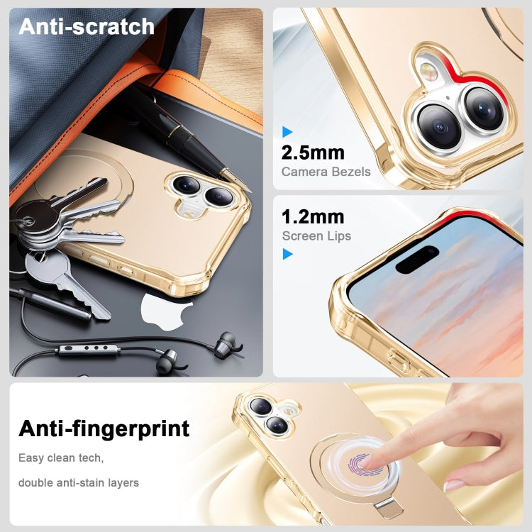 For iPhone 16 Solid Color Wave MagSafe Holder Phone Case