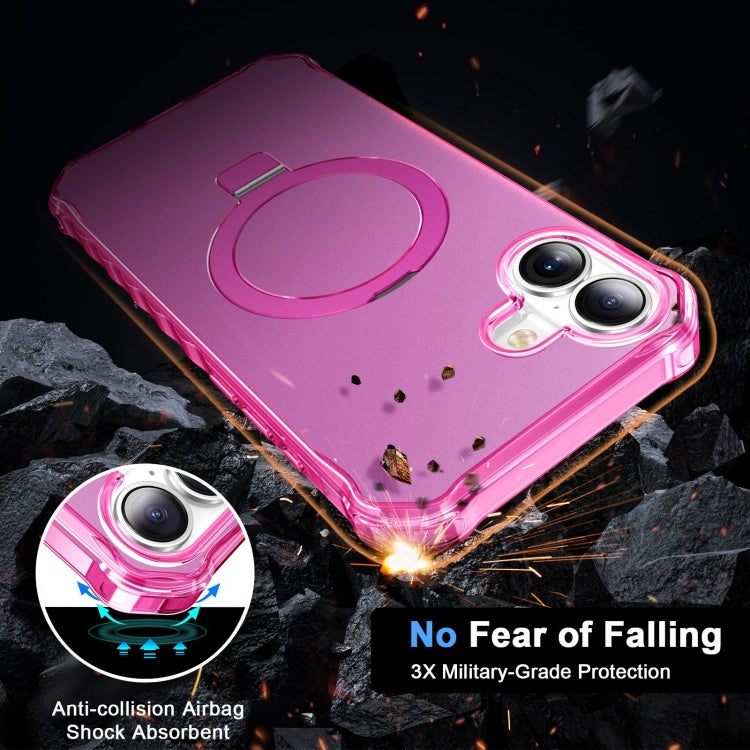 For iPhone 16 Solid Color Wave MagSafe Holder Phone Case