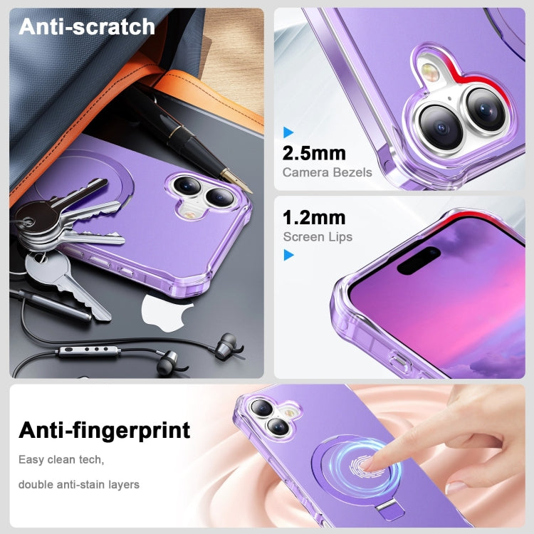 For iPhone 16 Solid Color Wave MagSafe Holder Phone Case