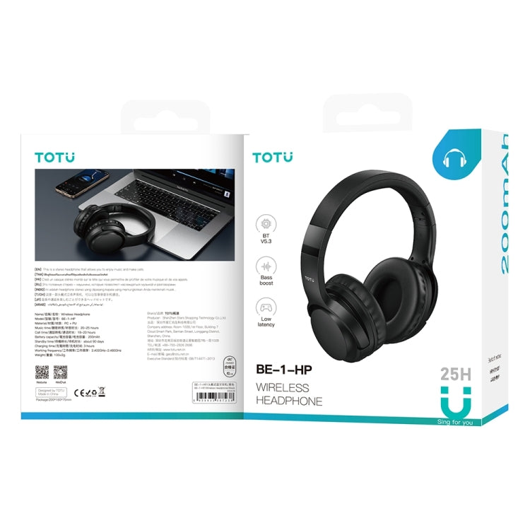 TOTUDESIGN BE-1-HP Wireless Bluetooth V5.3 Foldable Headphones - Black
