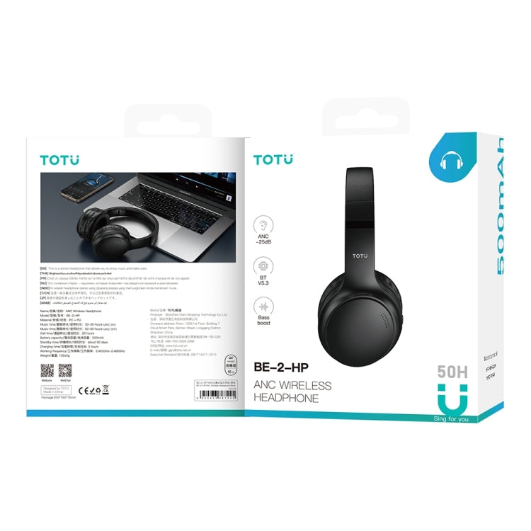 TOTUDESIGN BE-2-HP ANC Wireless Bluetooth V5.3 Foldable Headphones - Black