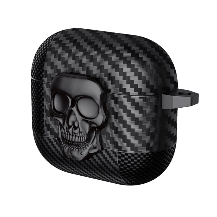 For AirPods 4 Carbon Fiber Pattern Skull Lock Bluetooth Earphone Protective Case