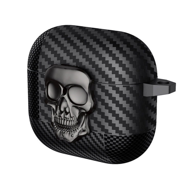 For AirPods 4 Carbon Fiber Pattern Skull Lock Bluetooth Earphone Protective Case