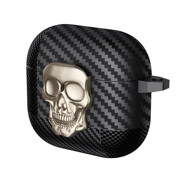 For AirPods 4 Carbon Fiber Pattern Skull Lock Bluetooth Earphone Protective Case