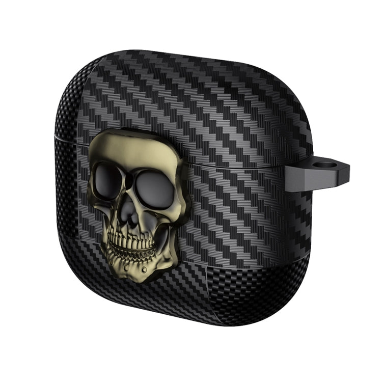 For AirPods 4 Carbon Fiber Pattern Skull Lock Bluetooth Earphone Protective Case
