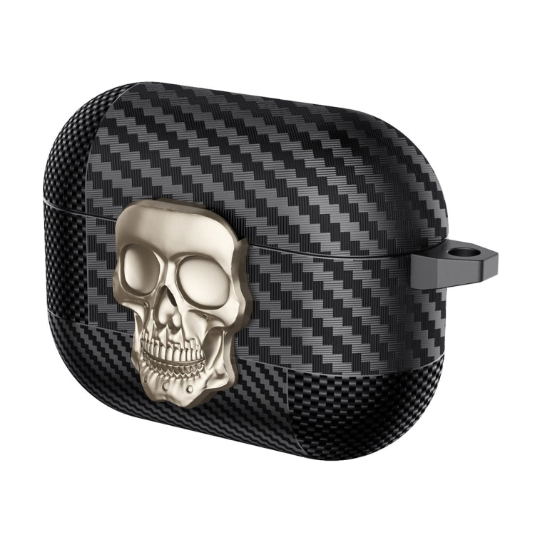 For AirPods Pro Carbon Fiber Pattern Skull Lock Bluetooth Earphone Protective Case