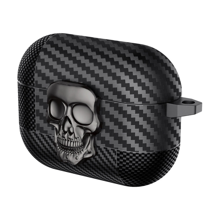 For AirPods Pro 2 Carbon Fiber Pattern Skull Lock Bluetooth Earphone Protective Case