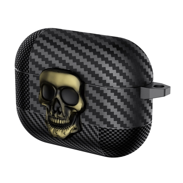 For AirPods Pro 2 Carbon Fiber Pattern Skull Lock Bluetooth Earphone Protective Case
