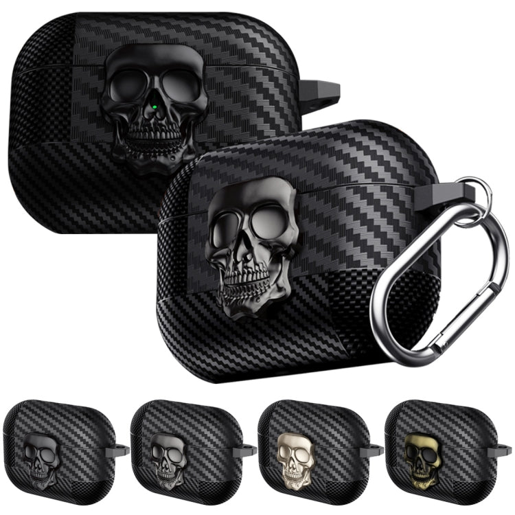 For AirPods 4 Carbon Fiber Pattern Skull Lock Bluetooth Earphone Protective Case