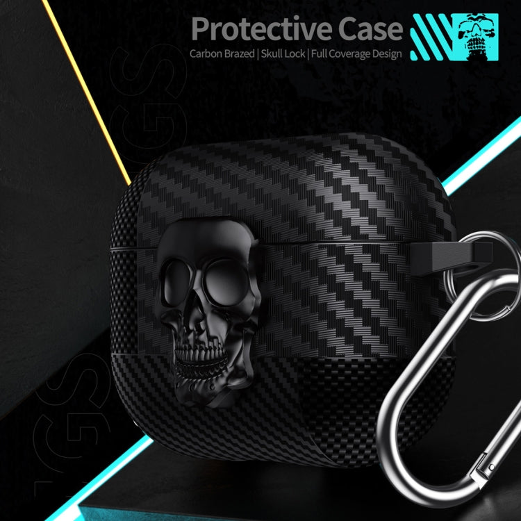 For AirPods Pro Carbon Fiber Pattern Skull Lock Bluetooth Earphone Protective Case
