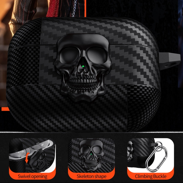 For AirPods 4 Carbon Fiber Pattern Skull Lock Bluetooth Earphone Protective Case
