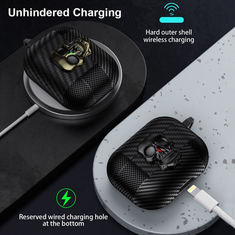 For AirPods Pro 2 Carbon Fiber Pattern Skull Lock Bluetooth Earphone Protective Case