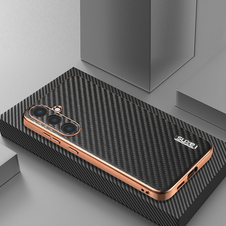 For Samsung Galaxy S25+ 5G AZNS Electroplated Edge Carbon Fiber Texture Phone Case
