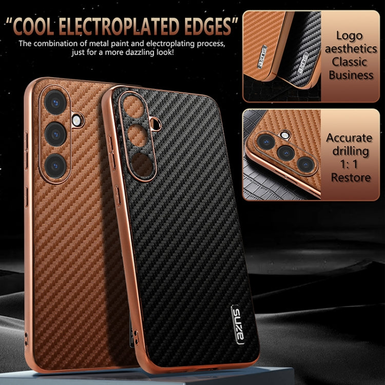 For Samsung Galaxy S25+ 5G AZNS Electroplated Edge Carbon Fiber Texture Phone Case