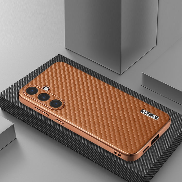For Samsung Galaxy S25+ 5G AZNS Electroplated Edge Carbon Fiber Texture Phone Case