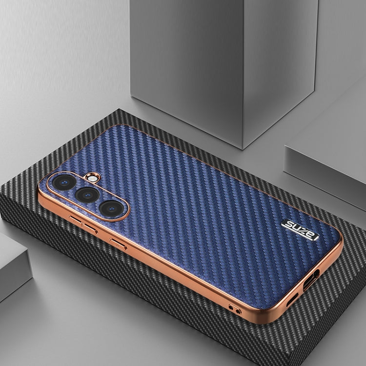 For Samsung Galaxy S25+ 5G AZNS Electroplated Edge Carbon Fiber Texture Phone Case