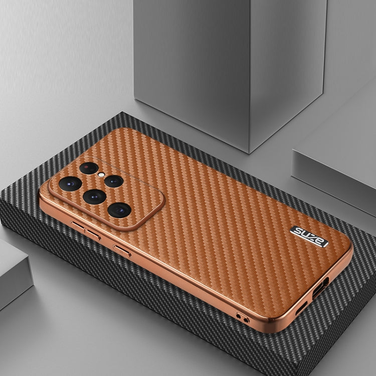 For Samsung Galaxy S25 Ultra 5G AZNS Electroplated Edge Carbon Fiber Texture Phone Case
