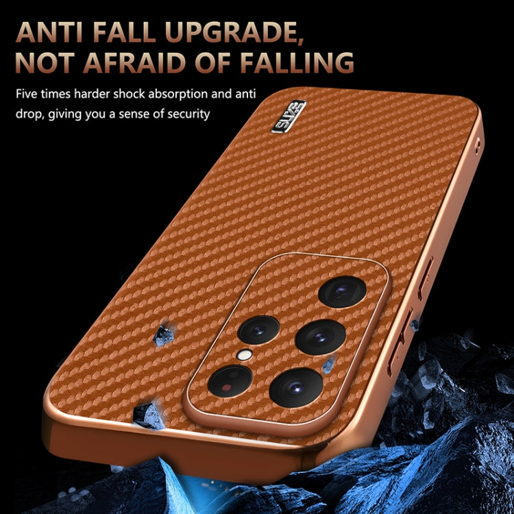 For Samsung Galaxy S25 Ultra 5G AZNS Electroplated Edge Carbon Fiber Texture Phone Case