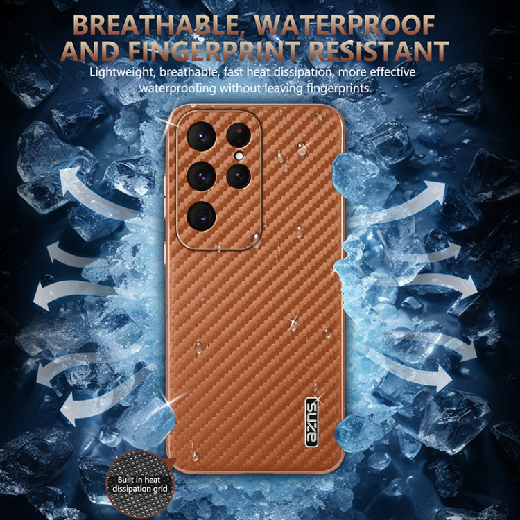 For Samsung Galaxy S25 Ultra 5G AZNS Electroplated Edge Carbon Fiber Texture Phone Case