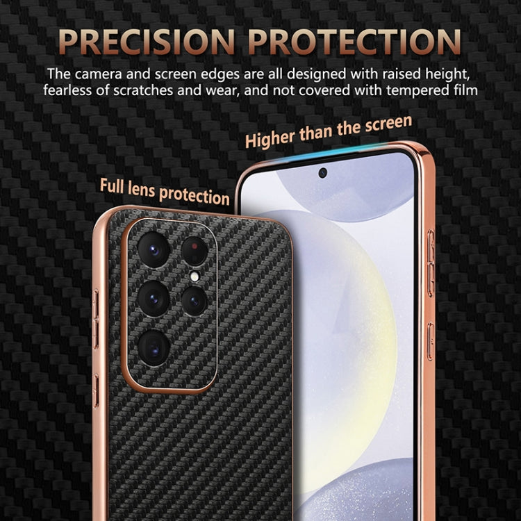 For Samsung Galaxy S25 Ultra 5G AZNS Electroplated Edge Carbon Fiber Texture Phone Case
