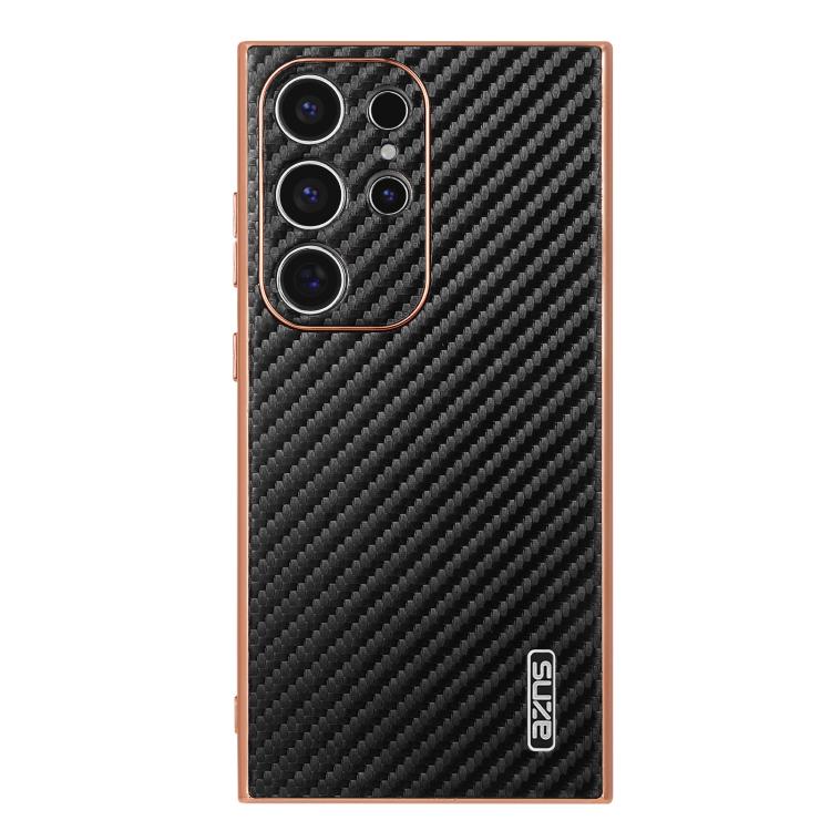 For Samsung Galaxy S22 Ultra 5G AZNS Electroplated Edge Carbon Fiber Texture Phone Case