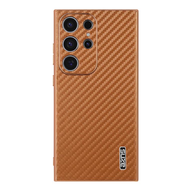 For Samsung Galaxy S22 Ultra 5G AZNS Electroplated Edge Carbon Fiber Texture Phone Case
