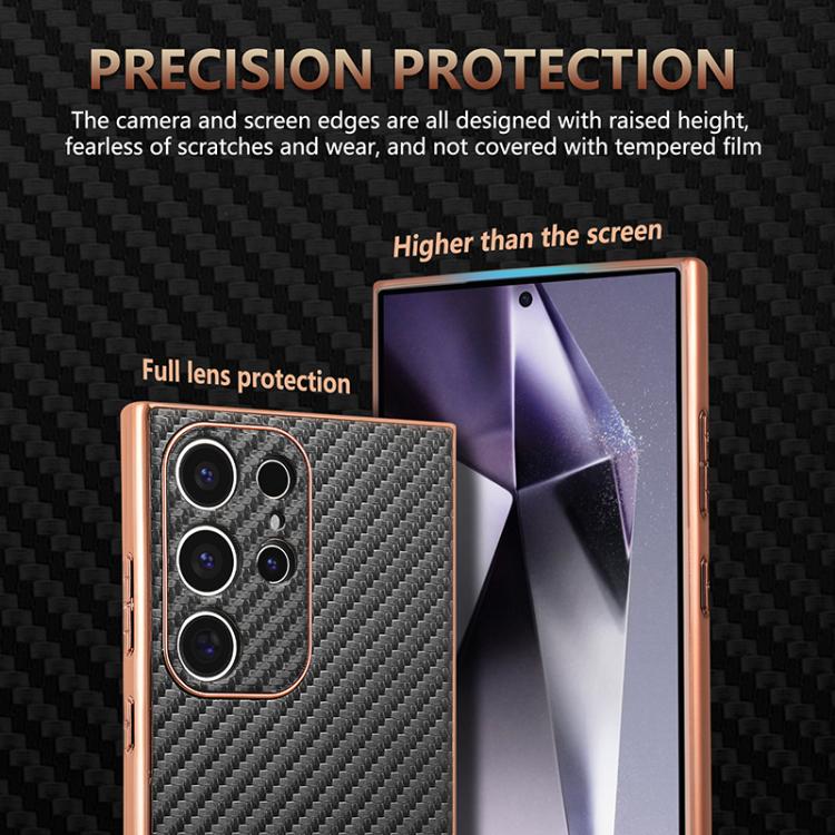 For Samsung Galaxy S22 Ultra 5G AZNS Electroplated Edge Carbon Fiber Texture Phone Case