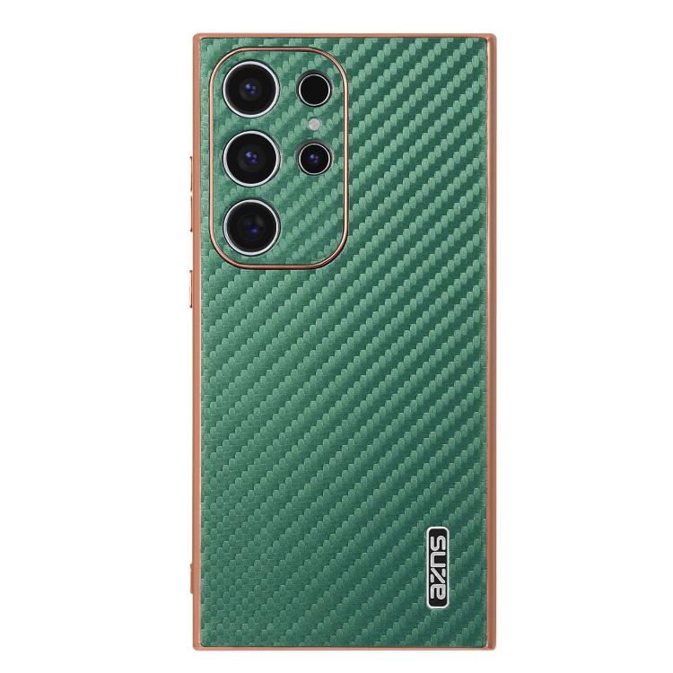 For Samsung Galaxy S22 Ultra 5G AZNS Electroplated Edge Carbon Fiber Texture Phone Case
