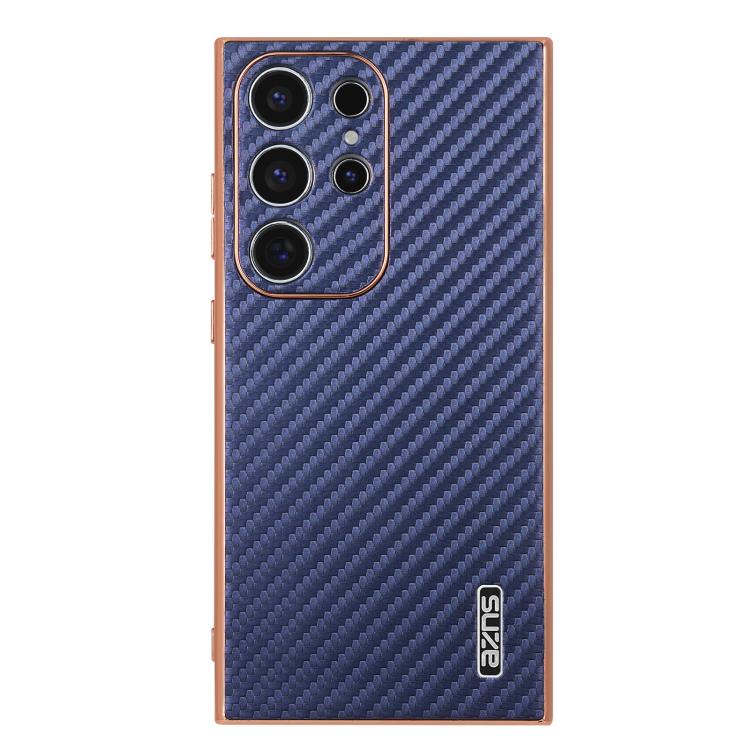 For Samsung Galaxy S23 Ultra 5G AZNS Electroplated Edge Carbon Fiber Texture Phone Case