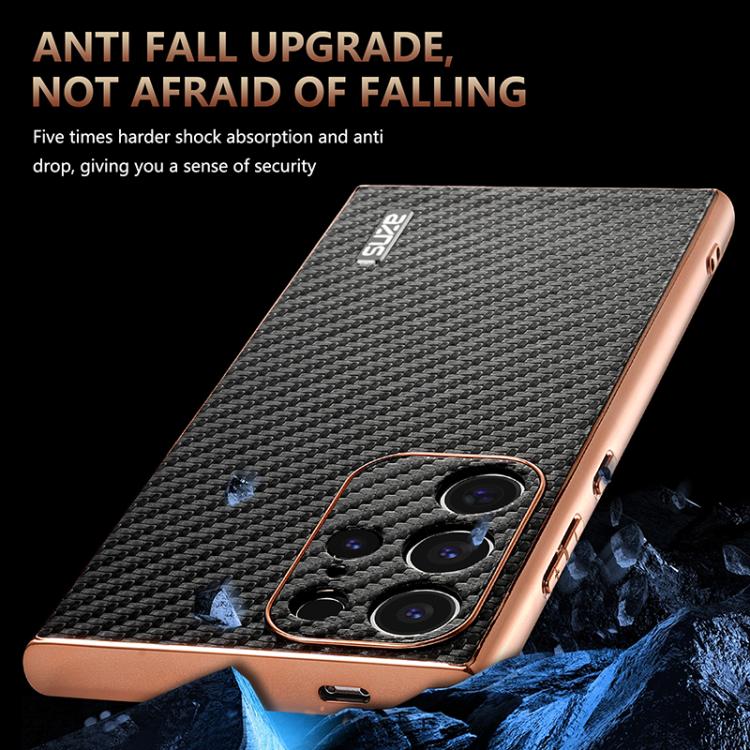 For Samsung Galaxy S23 Ultra 5G AZNS Electroplated Edge Carbon Fiber Texture Phone Case