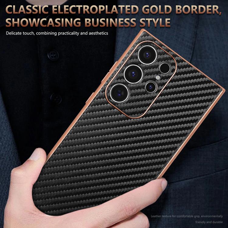 For Samsung Galaxy S23 Ultra 5G AZNS Electroplated Edge Carbon Fiber Texture Phone Case