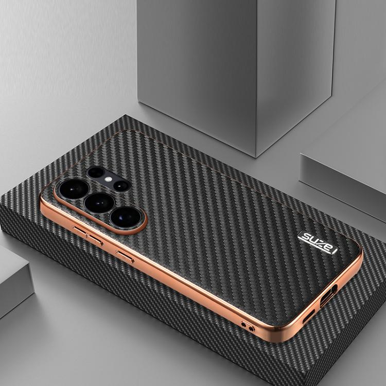 For Samsung Galaxy S26 Ultra 5G AZNS Electroplated Edge Carbon Fiber Texture Phone Case