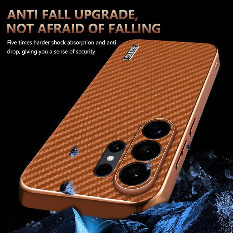 For Samsung Galaxy S26 Ultra 5G AZNS Electroplated Edge Carbon Fiber Texture Phone Case