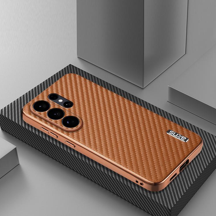 For Samsung Galaxy S26 Ultra 5G AZNS Electroplated Edge Carbon Fiber Texture Phone Case