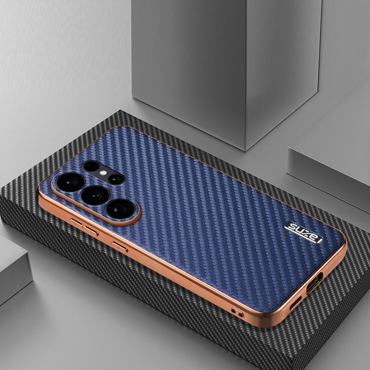 For Samsung Galaxy S26 Ultra 5G AZNS Electroplated Edge Carbon Fiber Texture Phone Case