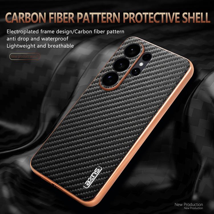 For Samsung Galaxy S26 Ultra 5G AZNS Electroplated Edge Carbon Fiber Texture Phone Case