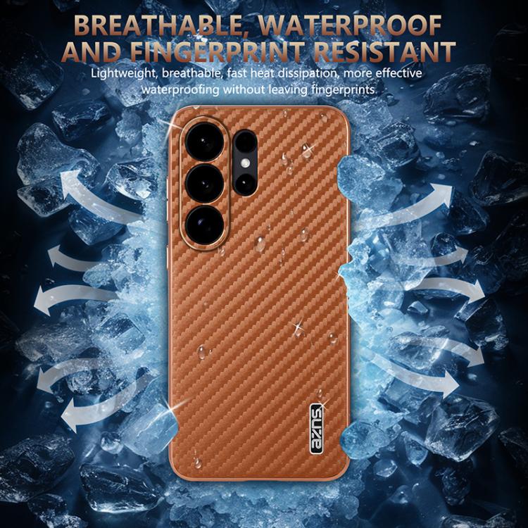 For Samsung Galaxy S26 Ultra 5G AZNS Electroplated Edge Carbon Fiber Texture Phone Case